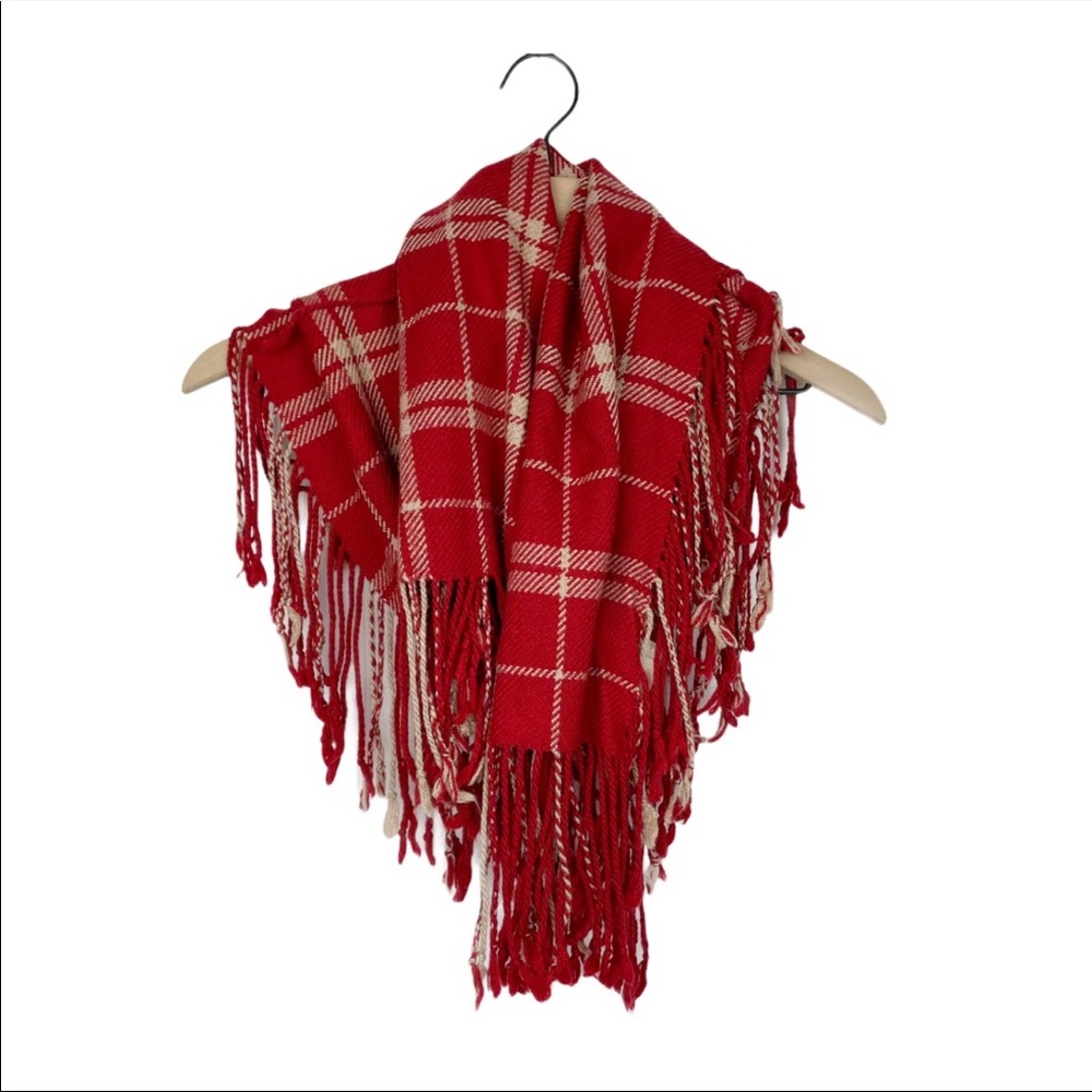 Banana Republic Wool Blend Plaid Fringe Scarf